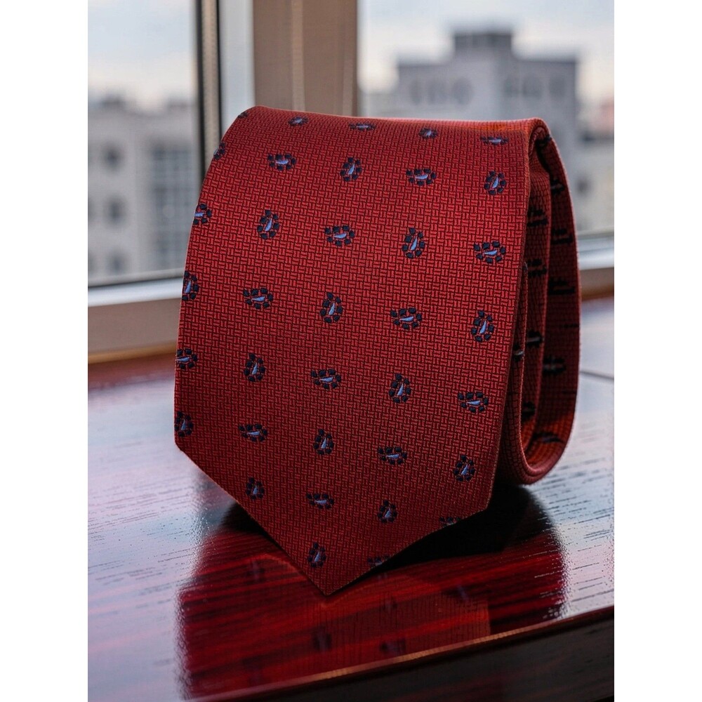 346 Brooks Brothers Tie Pure Silk Red Blue Geometric Classic 57.75 "x 3.75"